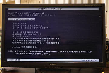 Windows10で詳細ブートオプションが起動した画面