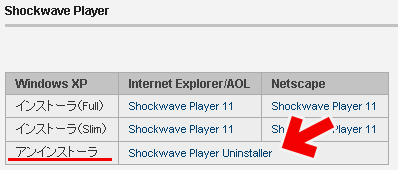 ShockWave Playerのアンインストーラー