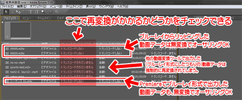 Adobe Encore で素材を読み込んだ図