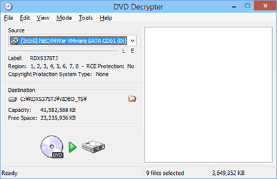DVDのコピーができるフリーソフト：DVD Decrypterの起動画面