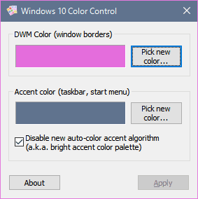 Windows 10 color control起動画面
